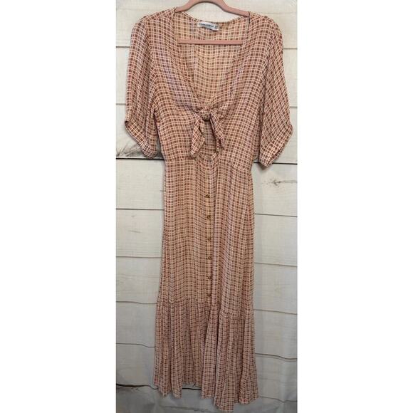 Faithfull the Brand Dresses & Skirts - Faithfull The Brand Size MED Midi Pink Plaid Print Tie Front Preppy Cute